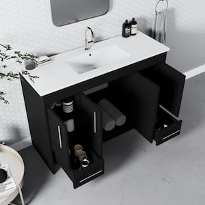 Pacific 48 in. W x 18 in. D Bath Vanity in Black with Integrated Ceramic Vanity Top In White with White Basin
