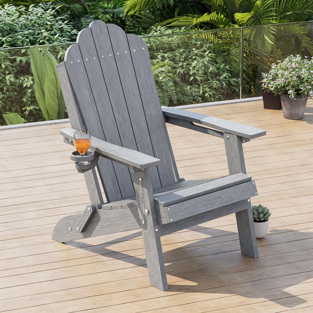 JOYESERY Light Gray HDPE Plastic Foldable Adirondack Patio Chair