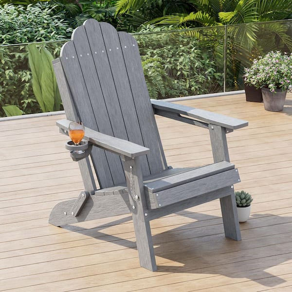 JOYESERY Light Gray HDPE Plastic Foldable Adirondack Patio Chair