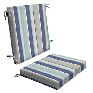 Outdoor Midback Dining Chair Cushion Stripe Blue and Beige