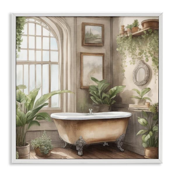 Traditional Bathroom with Plants by Kim Allen White Framed Giclee Art Print Typography 12 in. x 12 in.