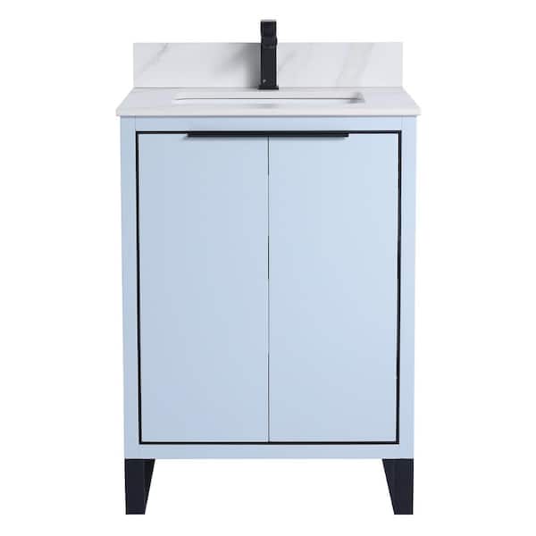 FINE FIXTURES Opulence 24 in. W x 18 in. D x 33.5 in. H Bath Vanity in Pastel Blue with White Carrara Single sink Top