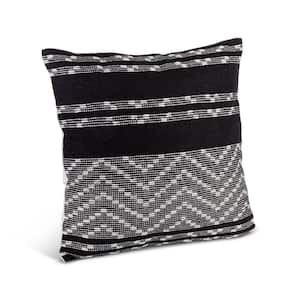 Black and Ivory Woven Cotton 18 in. L x 18 in. W Square Accent Pillow