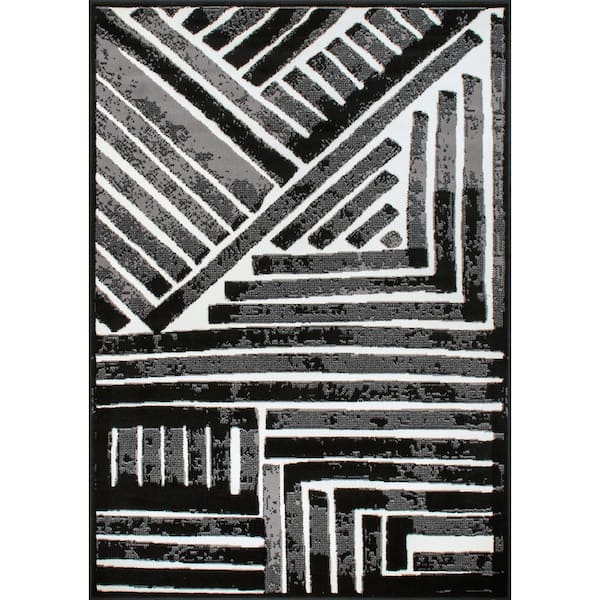 Milan 5 ft. X 7 ft. Black Contemporary Stripe Design Area Rug