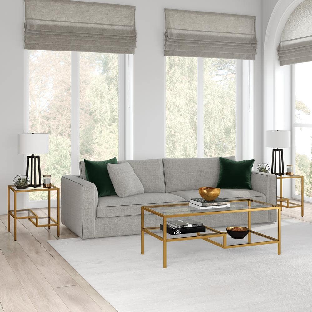 Contemporary Brass and Glass Double-Tiered Coffee Table