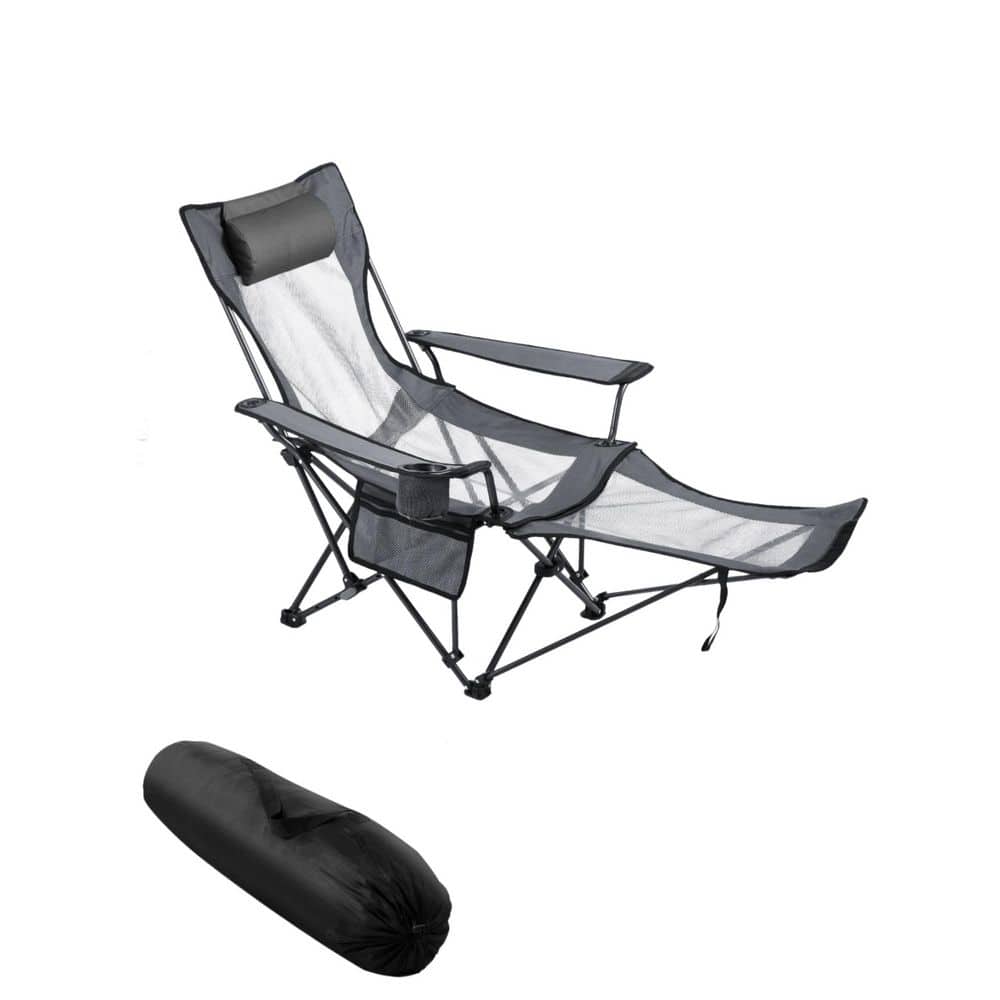 Gray Metal Reclining Beach Chair 4 Adjustable Positions Supports 220 lbs. for Camping Patio Outdoor Relaxation price history on PriceWatchPro