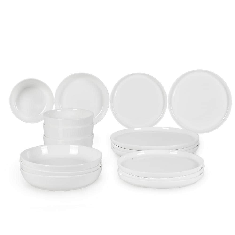 White Porcelain 16-Piece Round Dinnerware Set, Service for 4