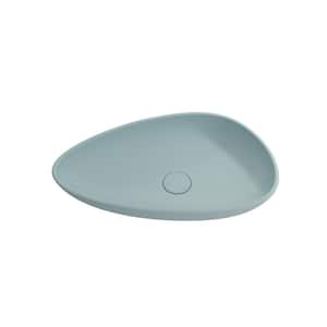 Etna 23.25 in. Matte Ice Blue Fireclay Oval Vessel Sink with Matching Drain Cover
