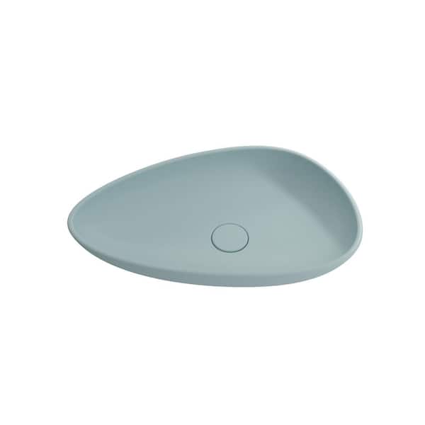 BOCCHI Etna 23.25 in. Matte Ice Blue Fireclay Oval Vessel Sink with Matching Drain Cover