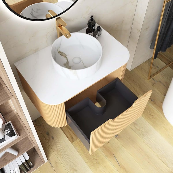 Yingze 30 in. Wall Mounted Single Sink Natural Bath Vanity with