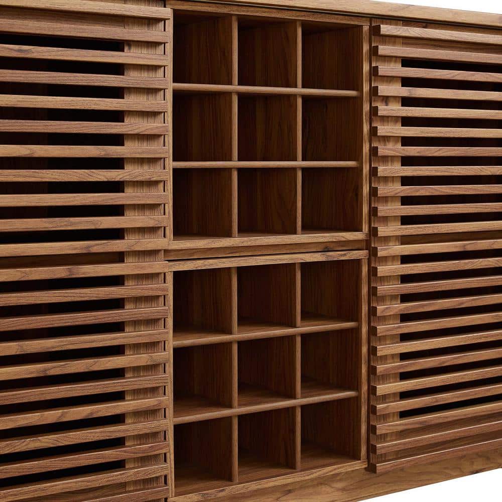 Mid-Century Walnut Grain Laminate Bar Cabinet with Wine Rack