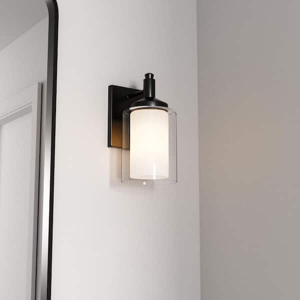 DSI LIGHTING Jaylin 6 in. 1-Light Matte Black Sconce with Clear and Frosted Glass Shade