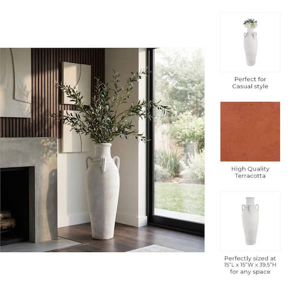 Liv & Skye 39 in. Ivory Ceramic Amphora Decorative Vase With