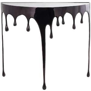36 in. and 32 in. Black Large Half-Circle Glass Aluminum Drip Console Table with Melting Designed Legs