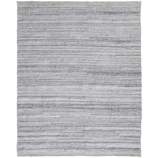 10 x 14 Gray and Ivory Striped Area Rug