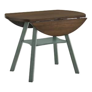 Calliger 47.25 in. Round Live Edge Oak and Antique Green Wood Top Counter Height Table