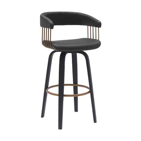 Benjara 30.5 in. Bronze and Black Low Back Metal Frame Bar Stool with Faux Leather Seat
