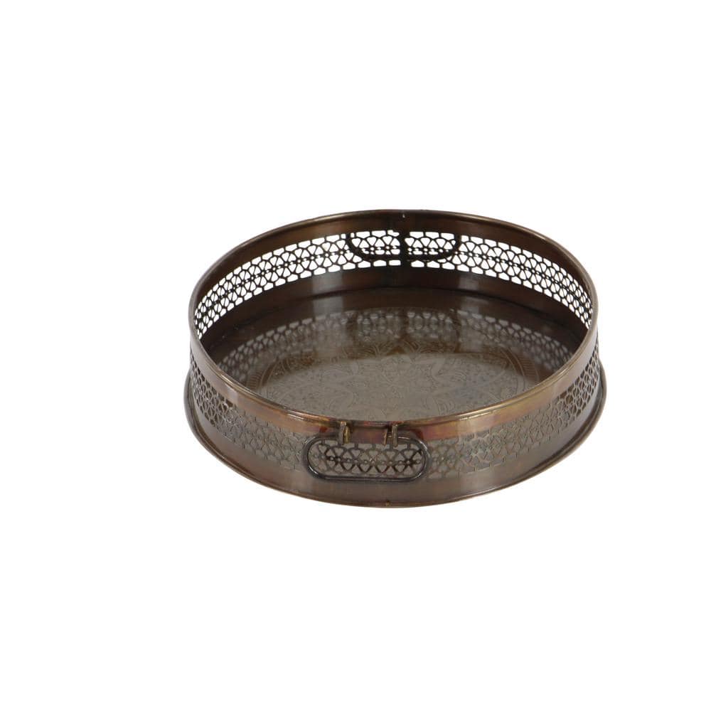 Brown Metal Oval Decorative Trays with Cut Out Design, Set of 2