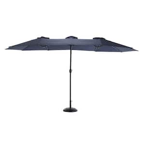 14.8 ft. Steel Push-Up Market Patio Umbrella Rectangular Large with Crank in Navy Blue