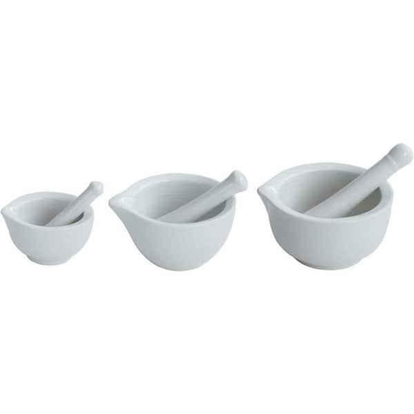 Porcelain Mortar and Pestle Grinder White Mixing Grinding Bowl Crusher Set Kitchen Tools 3.2 Inch