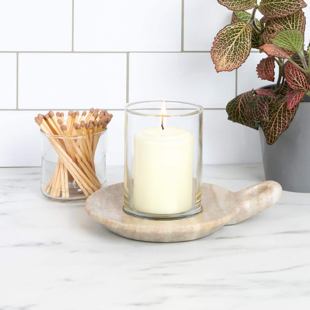 Hand-Carved Beige Marble Dish with Handle, 7.5 Inches