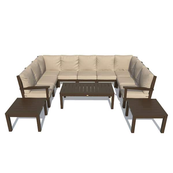 Highwood Bespoke Deep Seating 12-Piece Plastic Outdoor Sectional Set with Conversation Table and 2 Side Tables with Cushions
