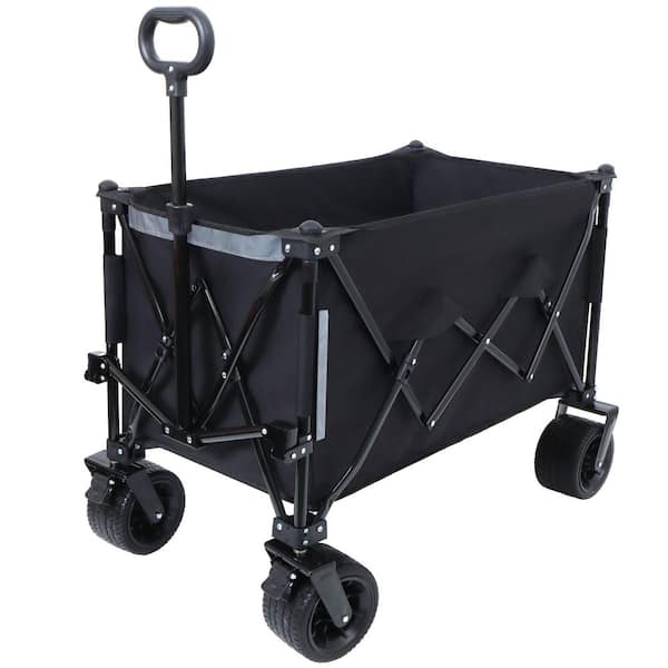 Tenleaf 5.3 cu. ft. Steel Folding Utility Garden Cart Powered Wheelbarrow with All-Terrain Wheels, Side Pocket and Brakes, Black