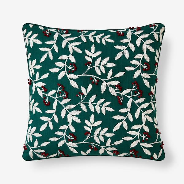 The Company Store Legends Luxury Holiday Berry Green Square Throw Pillow Cover