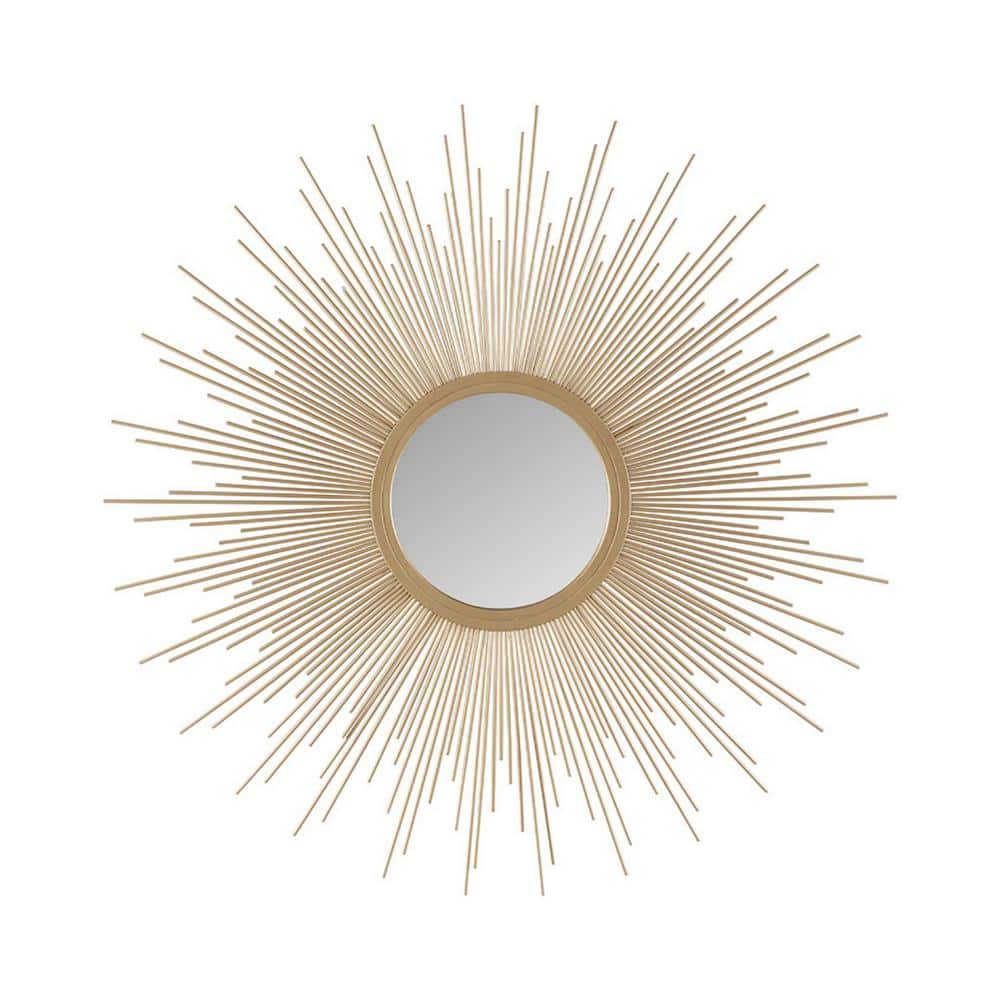 Nordic Style 14.5 in. W x 0.98 in. H Round Sun Framed Gold Decorative Mirro