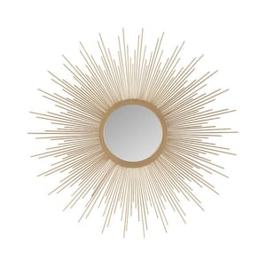 Nordic Style 14.5 in. W x 0.98 in. H Round Sun Framed Gold Decorative Mirror
