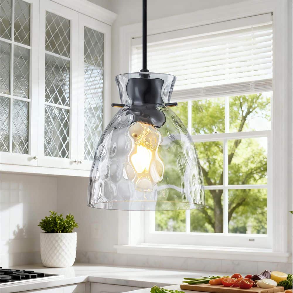 2-Pack Modern Farmhouse Black Mini Pendant Lights with Clear Water Ripple Glass Shades for Kitchen Island Dinng Room price history on PriceWatchPro