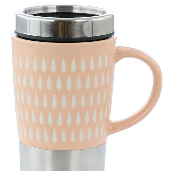 Mr. Coffee Travertine 16 oz. Light Pink Stoneware Stainless Steel Travel Mug with Lid