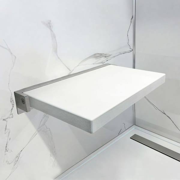 Preston 20 in. W x 14 in. D Vinyl Flip-Up Shower Seat in White and Brushed Stainless