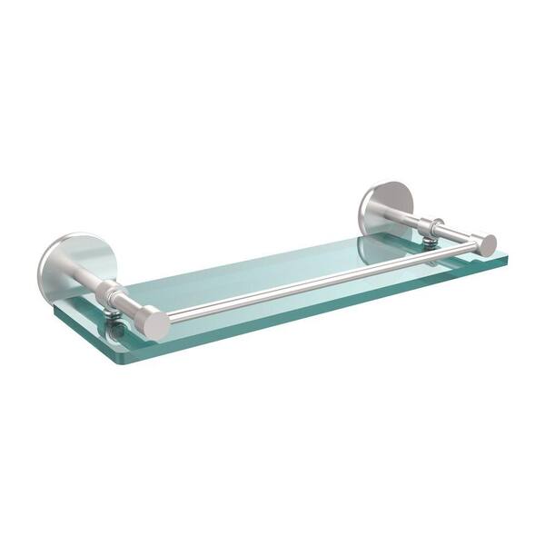 16 in. L x 3 in. H x 5 in. W Clear Glass Bathroom Shelf with Gallery Rail in Satin Chrome