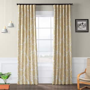 Tea Time Yellow Gold Floral Room Darkening Curtain - 50 in. W x 108 in. L (1 Panel)