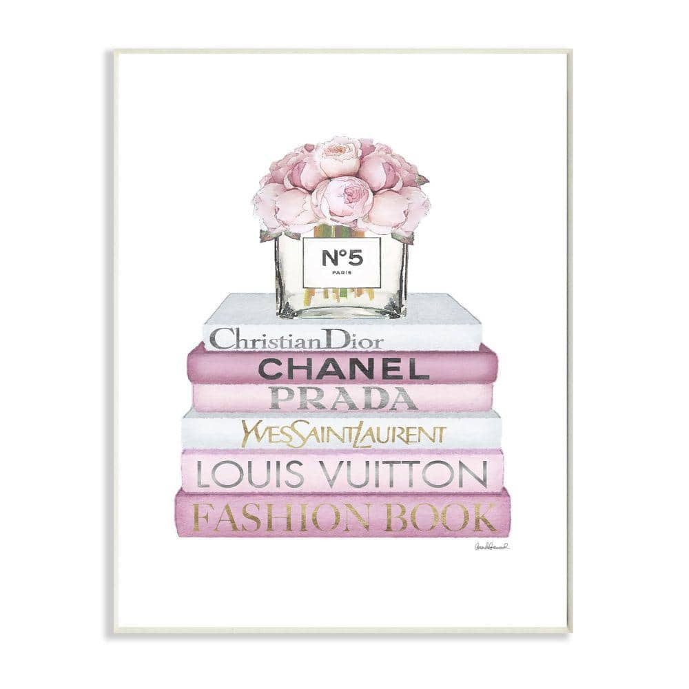 Stupell Industries Fashion Designer Flower Shoes Bookstack Pink