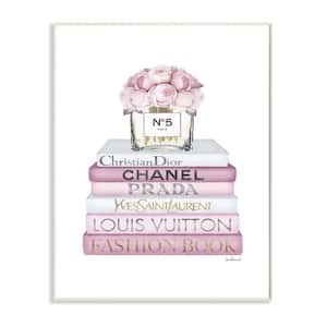 "Fashion Designer Flower Bookstack Pink White Watercolor "by Amanda Greenwood Wood Abstract Wall Art 19 in. x 13 in.