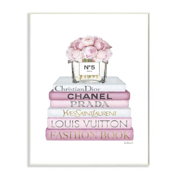 Stupell Industries "Fashion Designer Flower Bookstack Pink White Watercolor "by Amanda Greenwood Wood Abstract Wall Art 19 in. x 13 in.