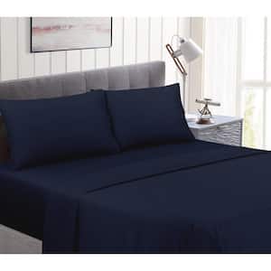 Perfectly Cotton 6-Piece Navy Solid Cotton Queen Sheet Set