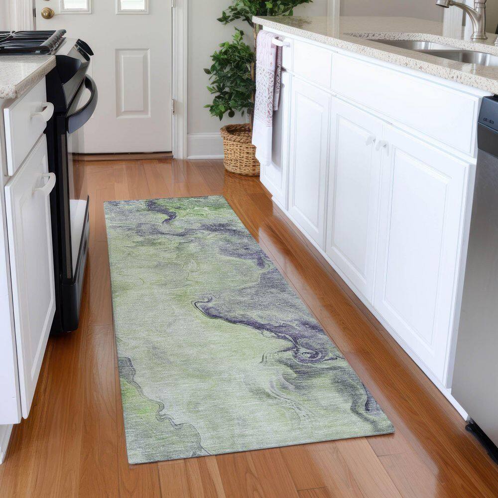 Mayfield Premium Machine Washable Abstract AMF1680 Aloe 2 ft. 3 in. x 7 ft. 6 in. Runner Rug price history on PriceWatchPro