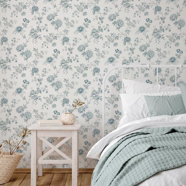 Chrysanthemum Teal Jacobean Wallpaper Sample