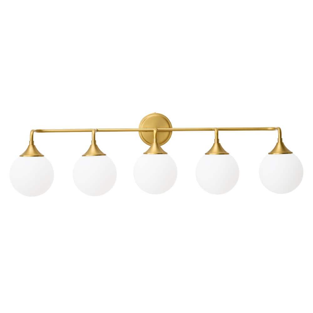 38.9 in. 5-Light Gold Vanity Light with Milk White Glass Shade, Suitable for Bathrooms Dining Room Powder Rooms price history on PriceWatchPro