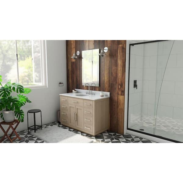 Dexterity 48 in. W x 22 in. D x 34 in . H Oak Vanity with Oval Undermount Sink - Light Oak with White Top