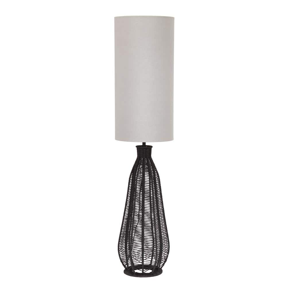 46.75 in. Black Boho Coastal Rustic Paper Rope Rattan Wicker Look Standard 