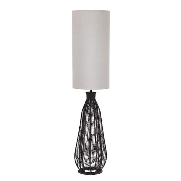 Lalia Home Organix 46.75 in. Black Vintage Rattan Wicker Style Paper Rope Standard Floor Lamp with Light Gray Fabric Shade