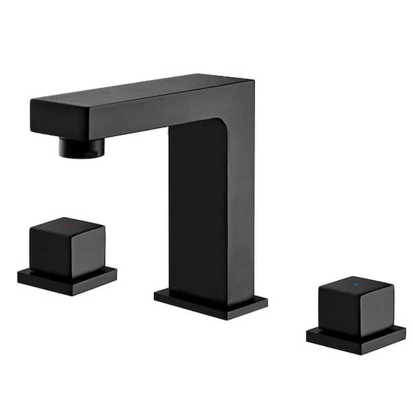 AIMADI 8 in. Widespread Double Handle Bathroom Faucet Brass 3 Hole Bathroom Basin Mixer Taps in Matte Black