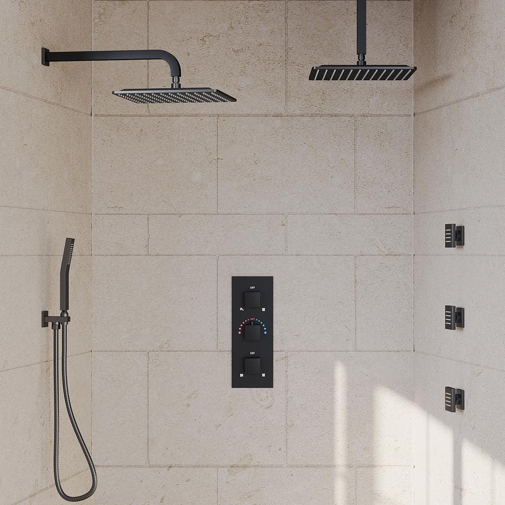Matte Black Dual Shower Head System with Handheld and Jets