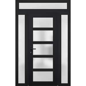 64 in. x 94 in. Right-hand/Inswing 3 Sidelights Frosted Glass Black Steel Prehung Front Door with Hardware