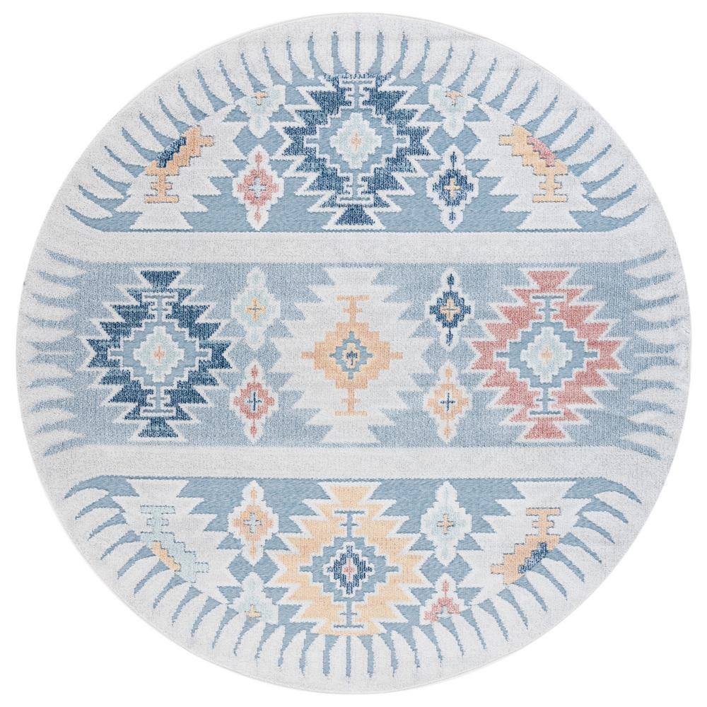SAFAVIEH Sarasota Light Blue/Gray 7 ft. x 7 ft. Trellis Round Area Rug