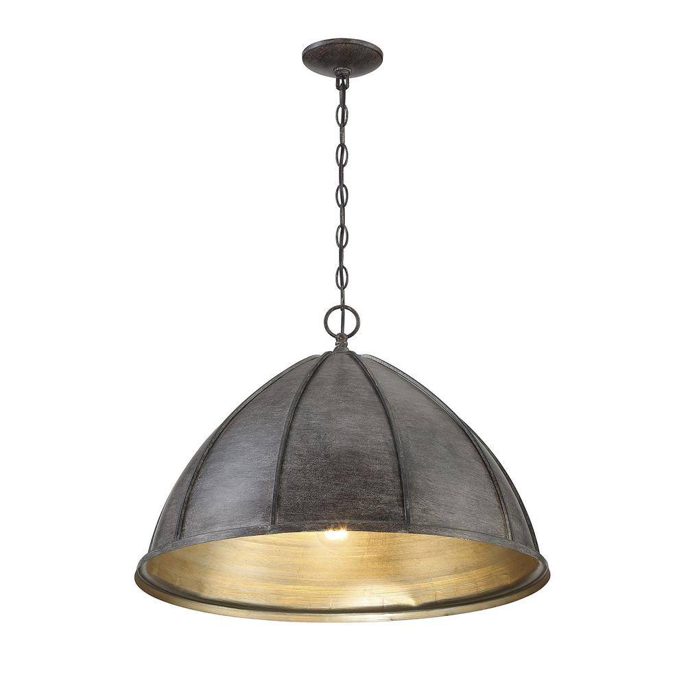 Laramie Gold and Walnut 16" Bowl Pendant Light